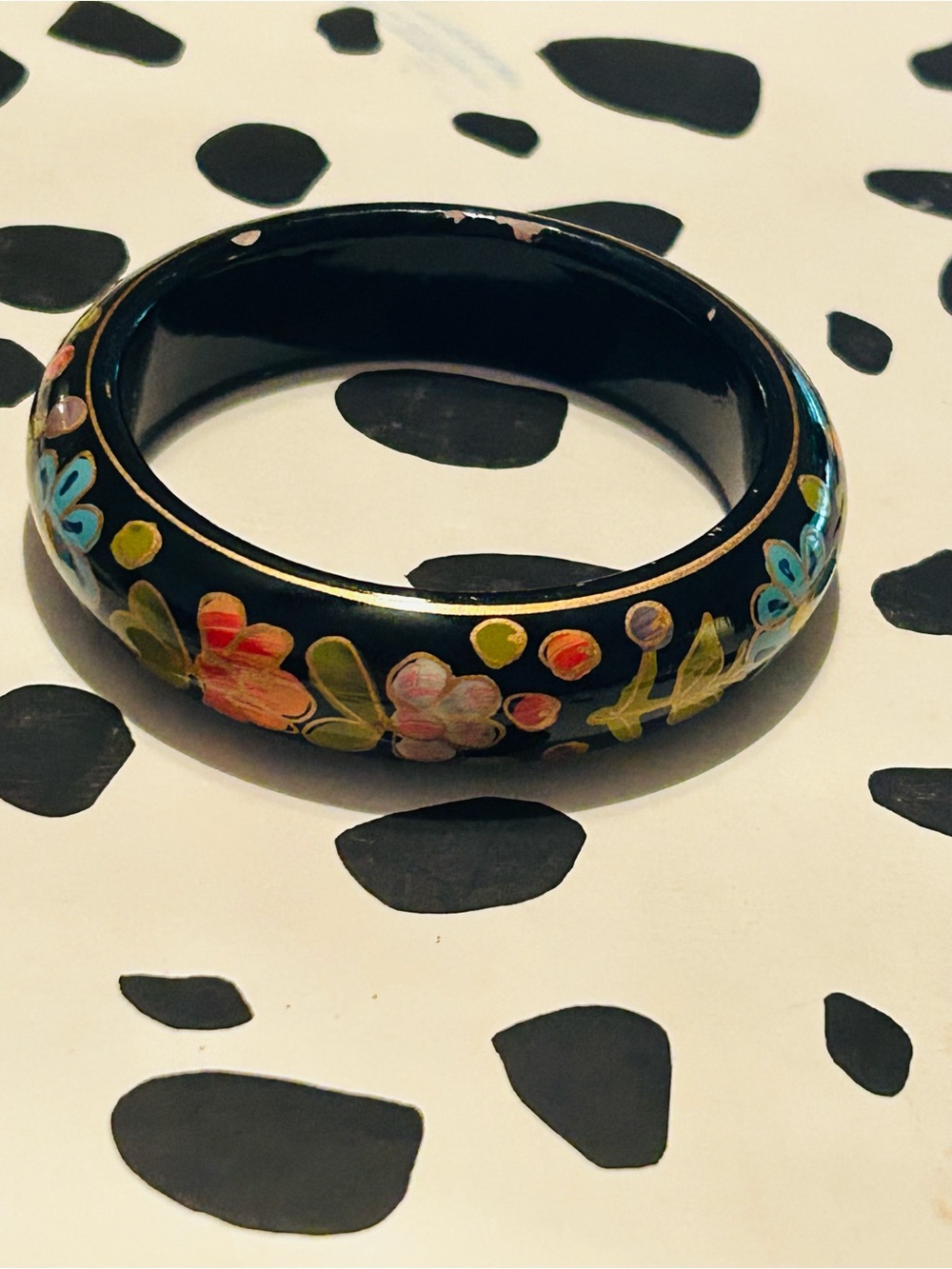 Black Floral Painted Bangle Bracelet by